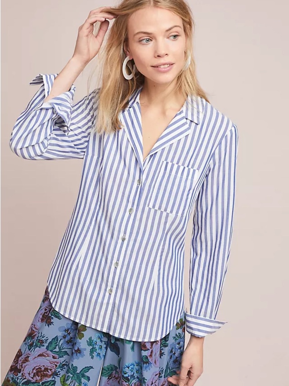 Pilcro and the Letterpress Anthropologie Striped Buttondown Blouse Blue Size 12